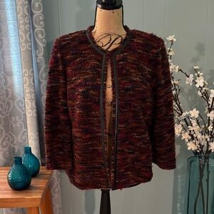 Elementz Textured Blazer with Faux Leather Trim